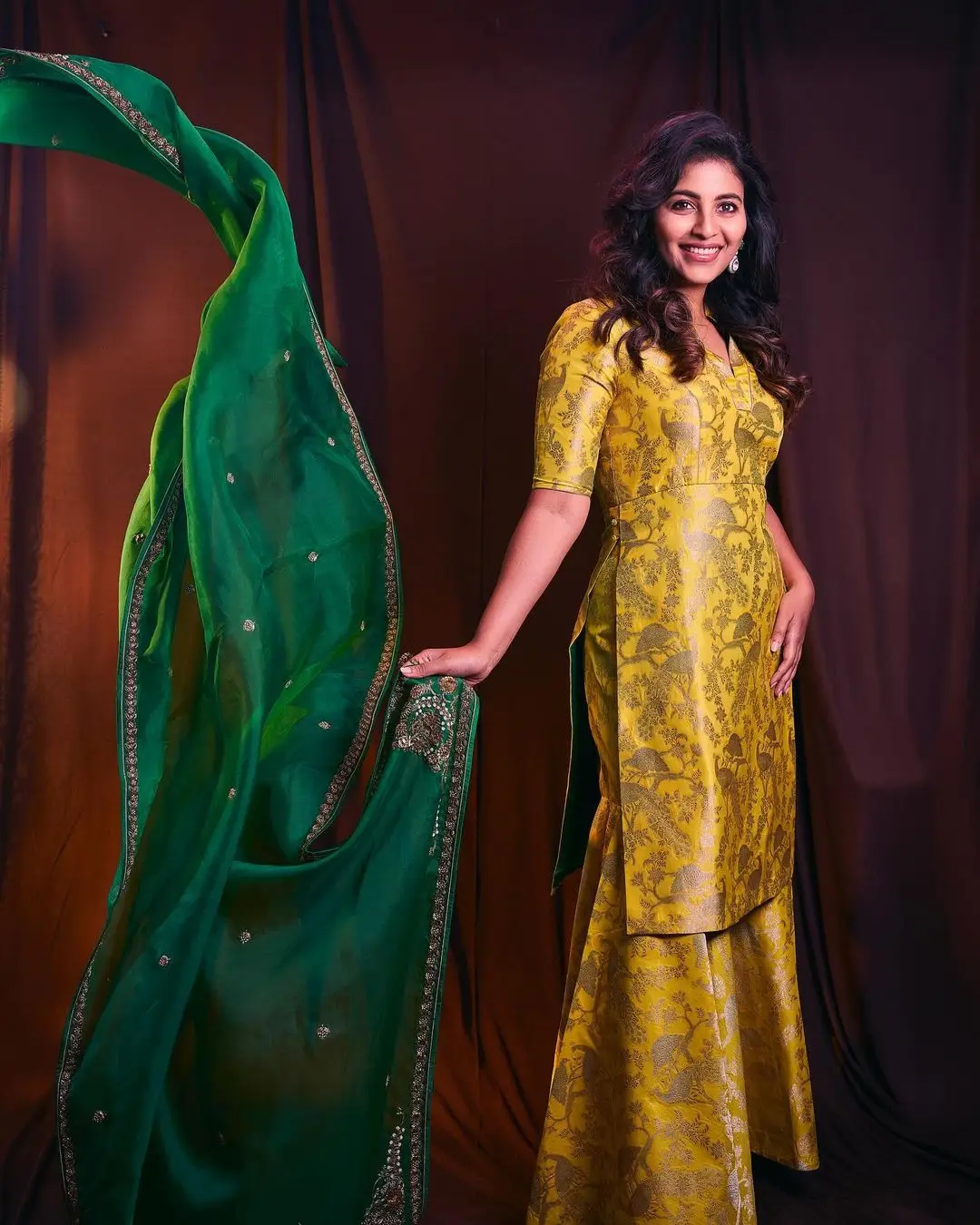 Anjali Wearing Traditional Yellow Gown Pant